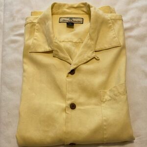 NEW Tommy Bahama Men's Light Yellow 100% Silk Short Sleeve Shirt Size M